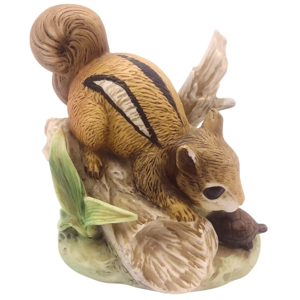Vtg Homco Woodland Friends Chipmunk & Turtle Ceramic Hand Painted Figurine 8882